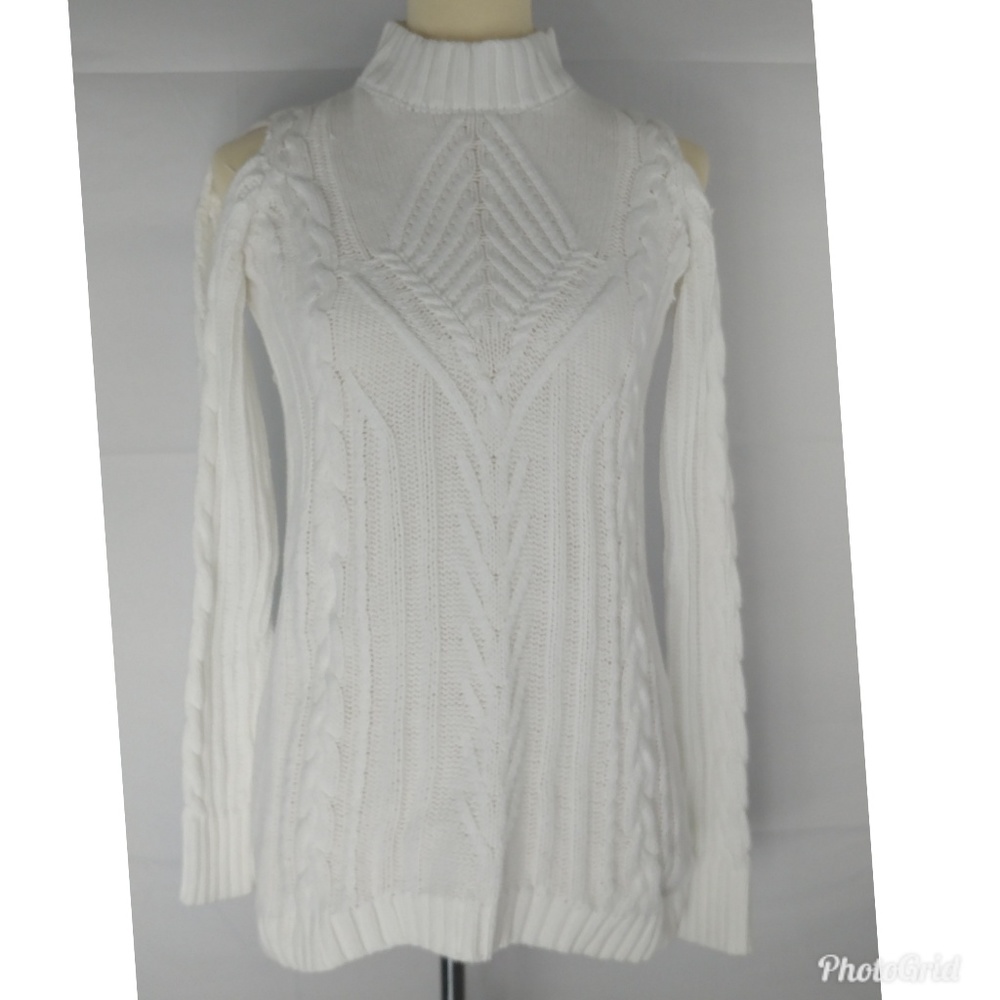 Jessica Simpson Knit Sweater S White Cold Shoulder